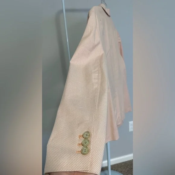 💗 💗TALBOTS Birdseye Knit One-Button Preppy Blazer - Peach & White 💗💗 - Picture 3 of 12